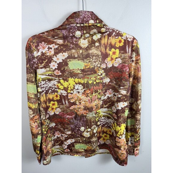VINTAGE 70'S Bordin Knits Picture Long Sleeve Shirt Button Down Floral Fall - Picture 2 of 8